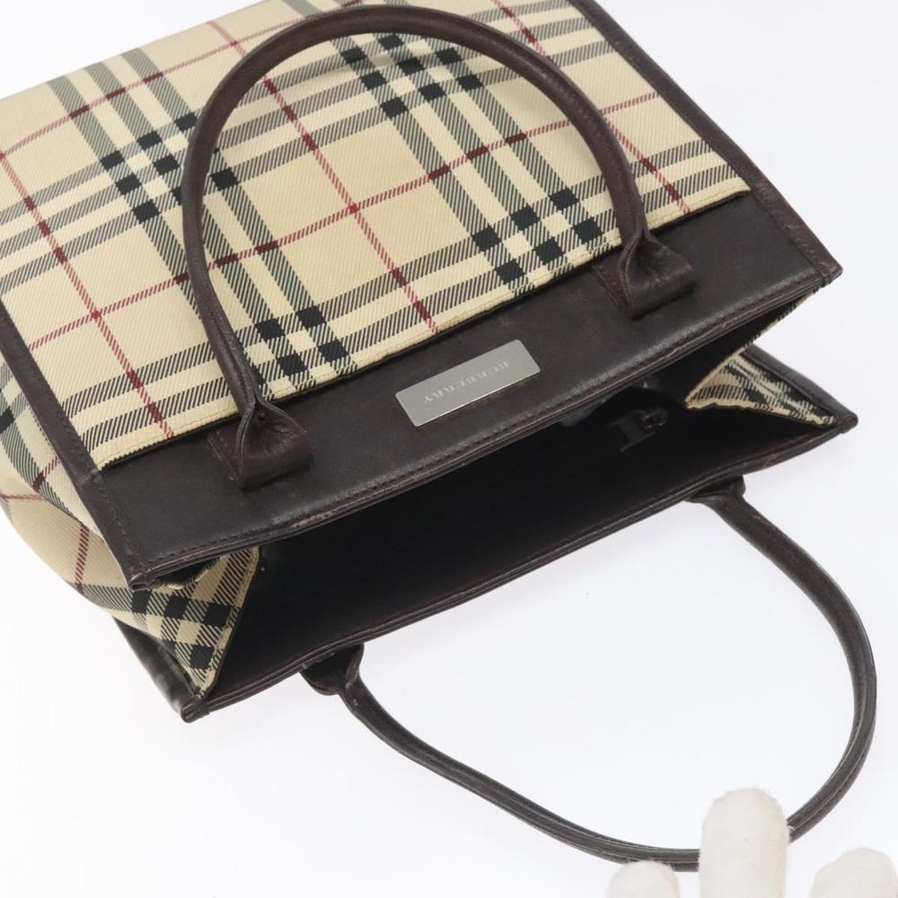 BURBERRY Nova Check Hand Bag Nylon Leather Beige Silver Auth ac3586 - Picture 6 of 16